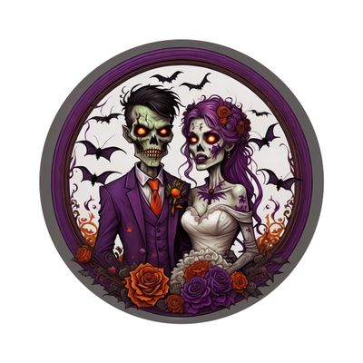 Spooky Zombie Couple Halloween Round Metal Sign