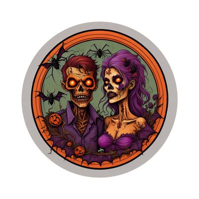 Spooky Zombie Couple Halloween Round Metal Sign