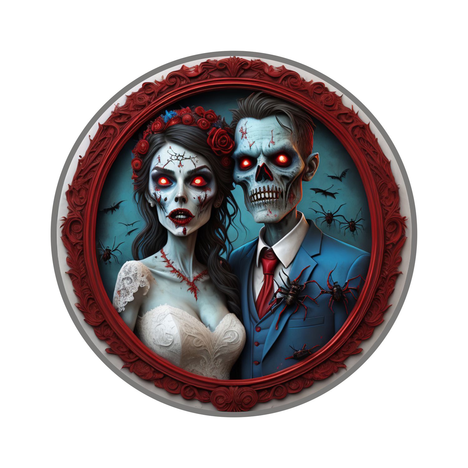 Spooky Zombie Couple Halloween Round Metal Sign