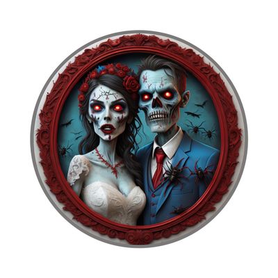 Spooky Zombie Couple Halloween Round Metal Sign