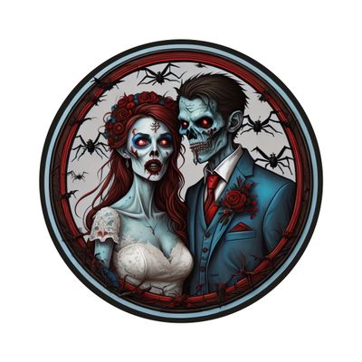 Spooky Zombie Couple Halloween Round Metal Sign