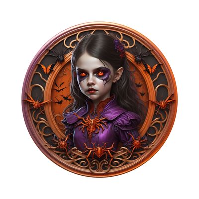 Scary Young Vampire Girl with Spiders Halloween Round Metal Sign