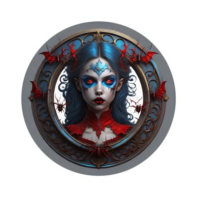 Scary Young Vampire Girl with Spiders Halloween Round Metal Sign