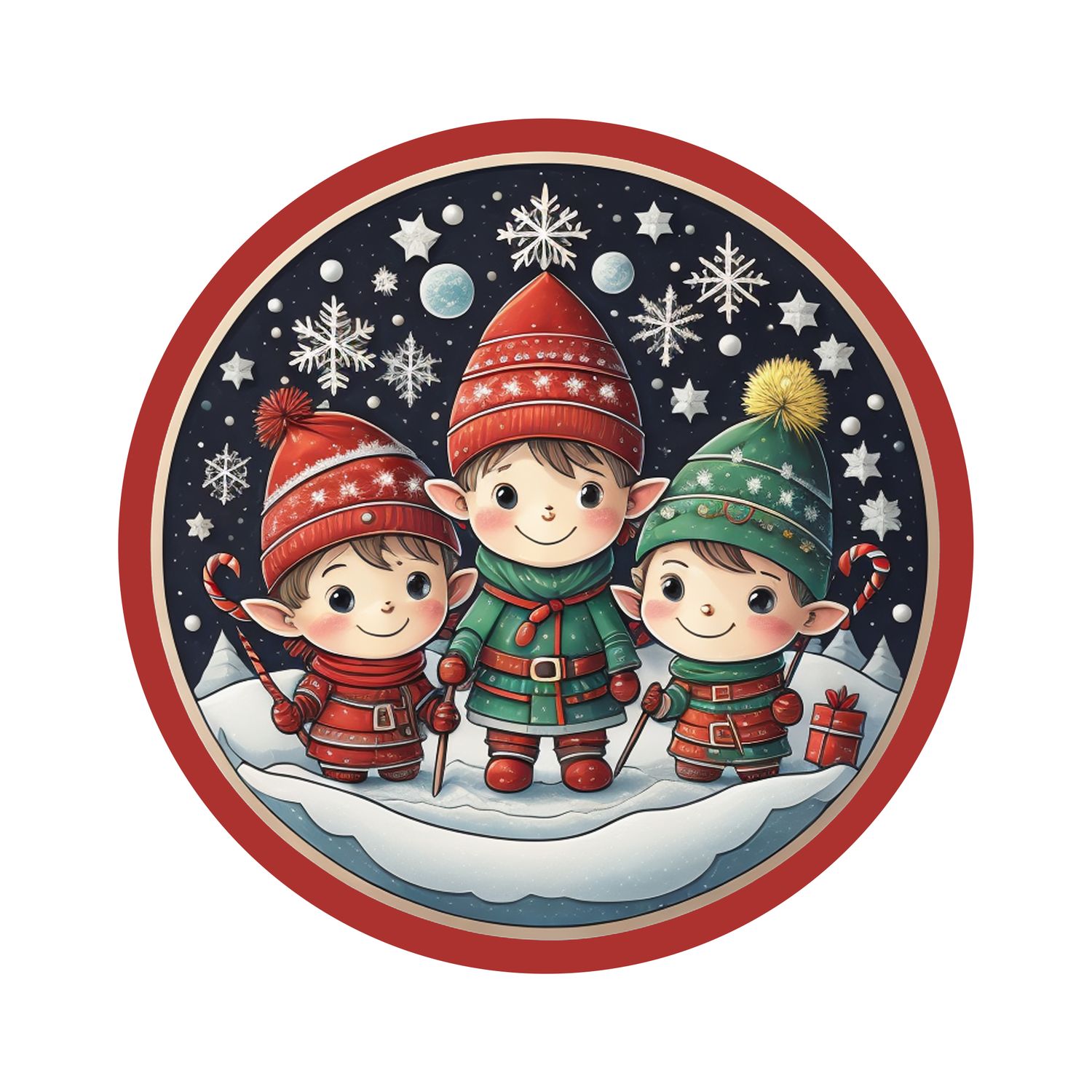 Cute Elves Christmas Round Metal Sign