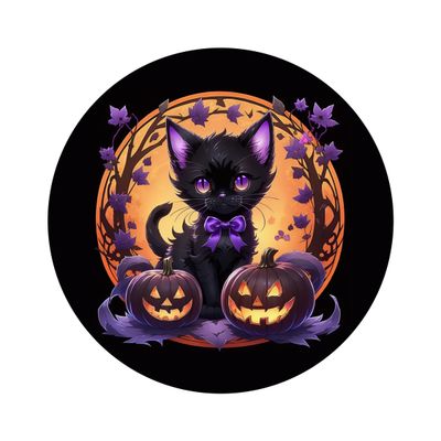 Cute Black Kitten and Jack O Lanterns Halloween Round Metal Sign