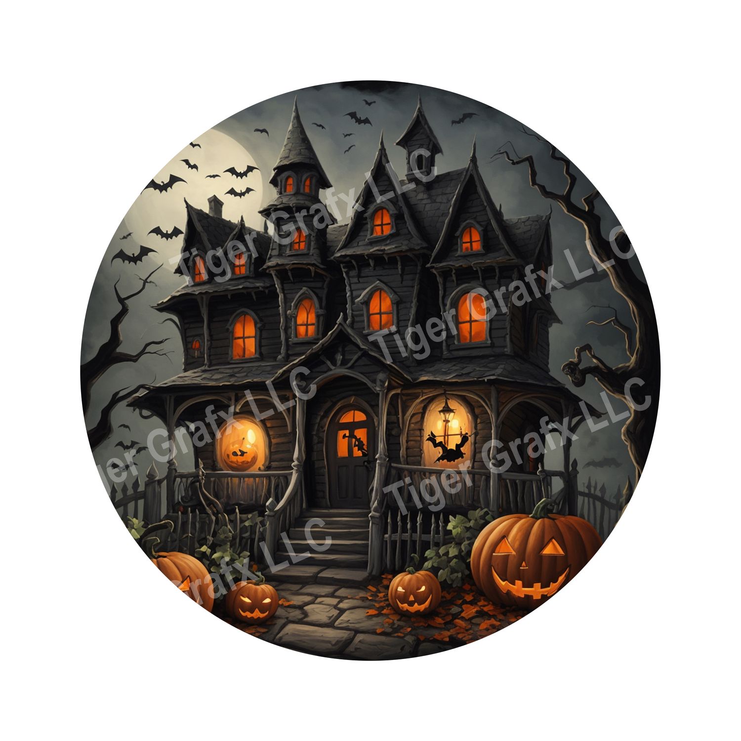 Spooky Haunted Mansion Halloween Round Metal Sign