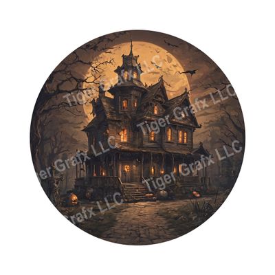 Spooky Haunted Mansion Halloween Round Metal Sign