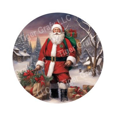 Classic Santa Claus with presents Christmas Round Metal Sign