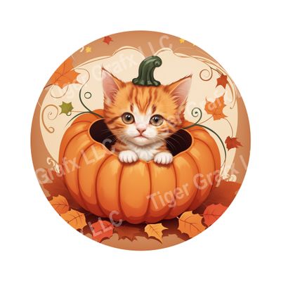 Cute Kitten in pumpkin Halloween Round Metal Sign