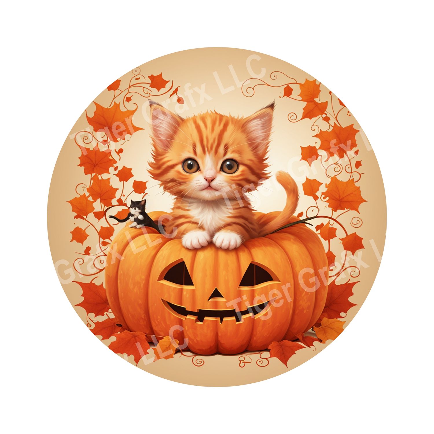 Cute Kitten in Jack O Lantern Halloween Round Metal Sign