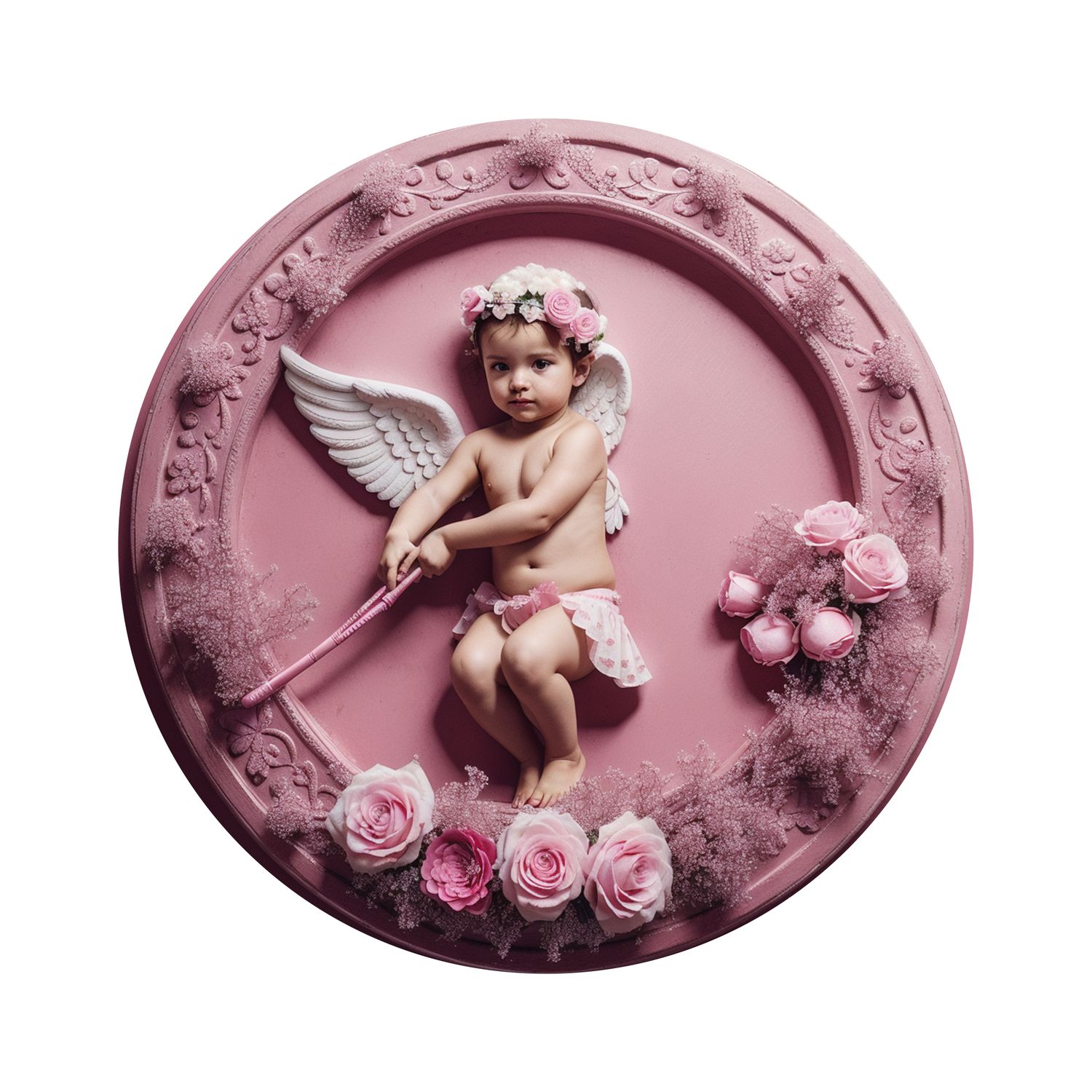 Cute Pink Cupid Valentines Day Round Metal Sign