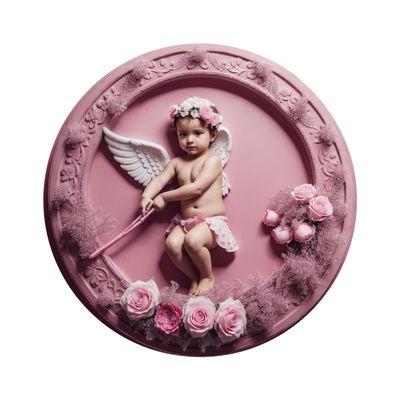 Cute Pink Cupid Valentines Day Round Metal Sign