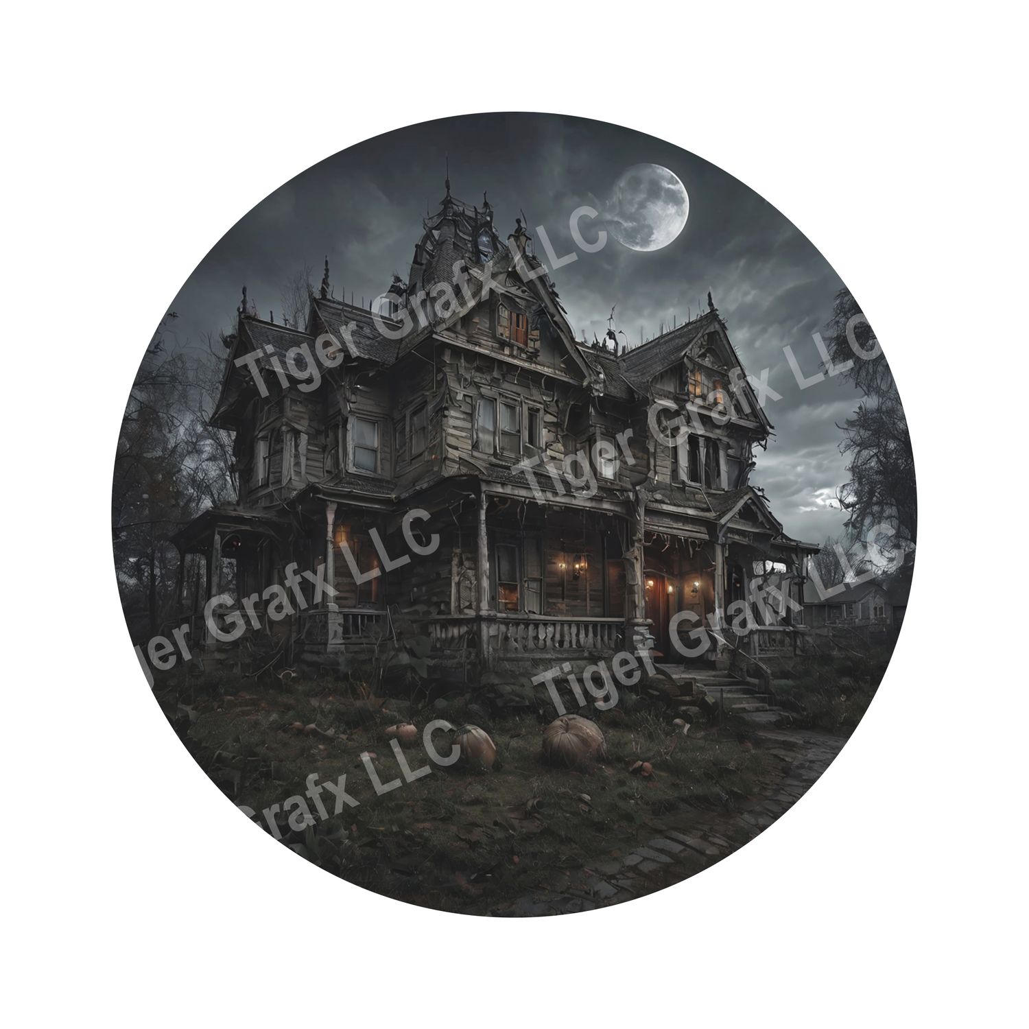 Spooky Haunted Mansion Halloween Round Metal Sign