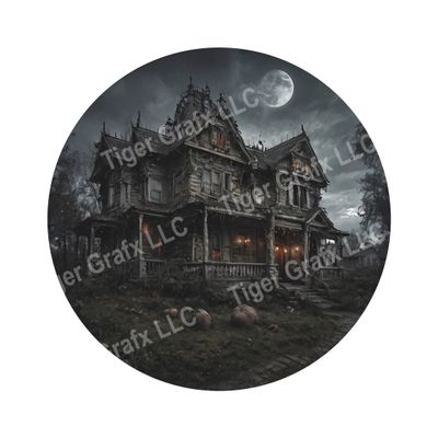 Spooky Haunted Mansion Halloween Round Metal Sign