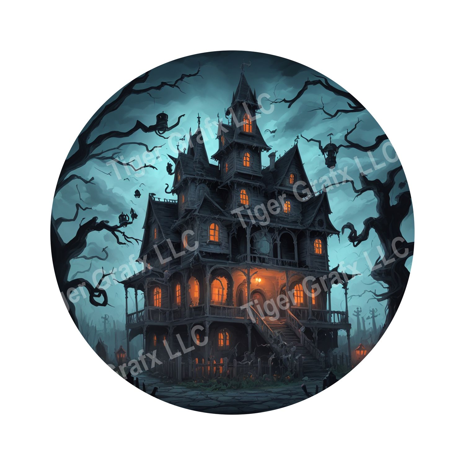 Spooky Haunted Mansion Halloween Round Metal Sign