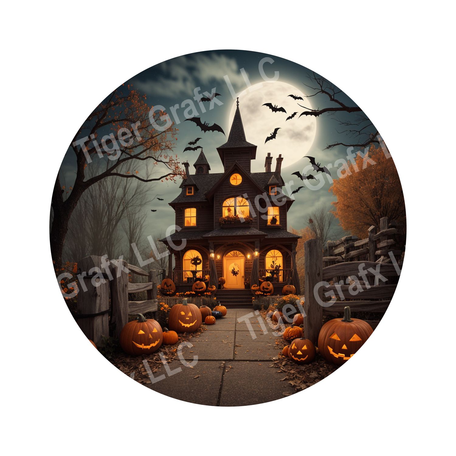 Spooky Haunted Mansion Halloween Round Metal Sign