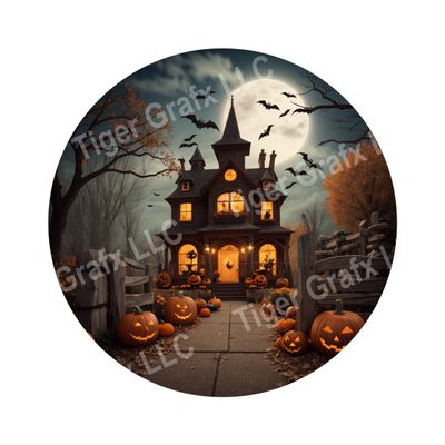 Spooky Haunted Mansion Halloween Round Metal Sign