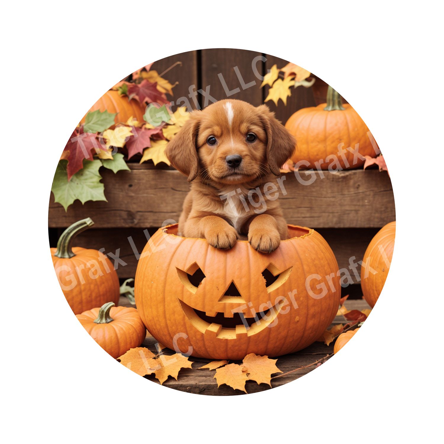 Cute puppy in Jack O Lantern Halloween Round Metal Sign
