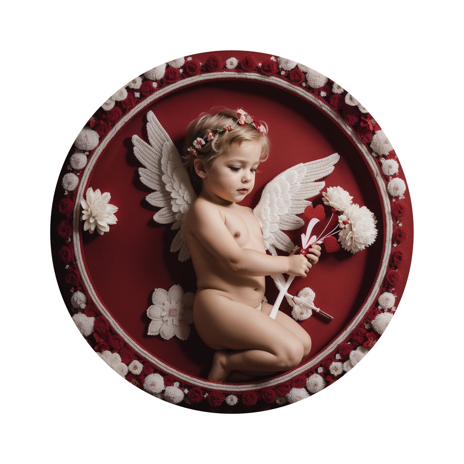 Cute Red Cupid Valentines Day Round Metal Sign