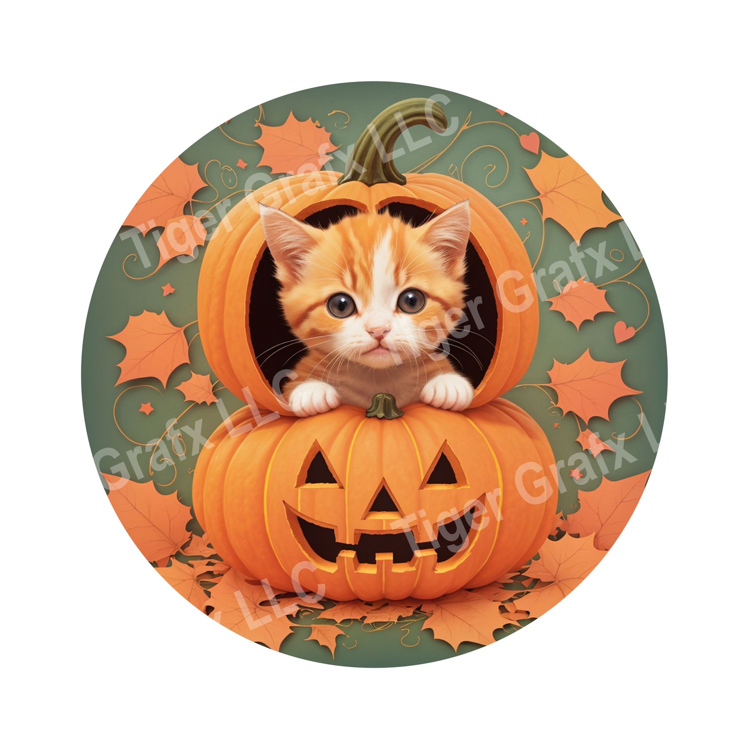 Cute Kitten in Jack O Lantern Halloween Round Metal Sign
