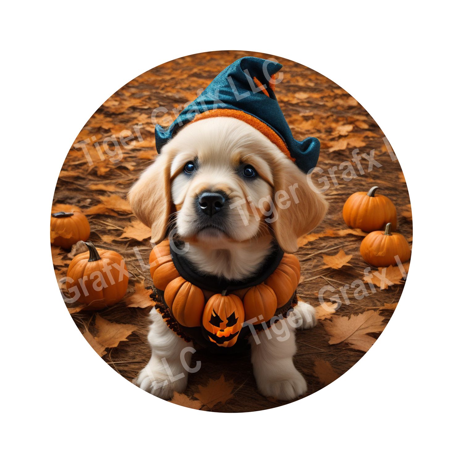 Cute puppy in costume Halloween Round Metal Sign