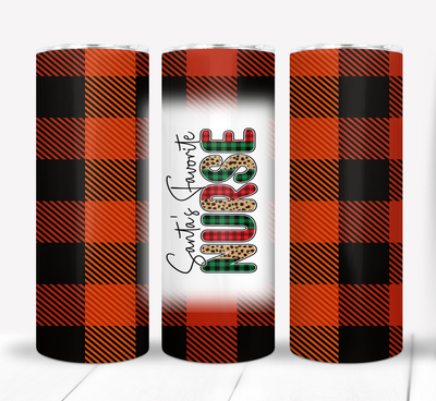 Santa&#39;s Favorite Nurse Christmas 20 ounce Skinny Tumbler