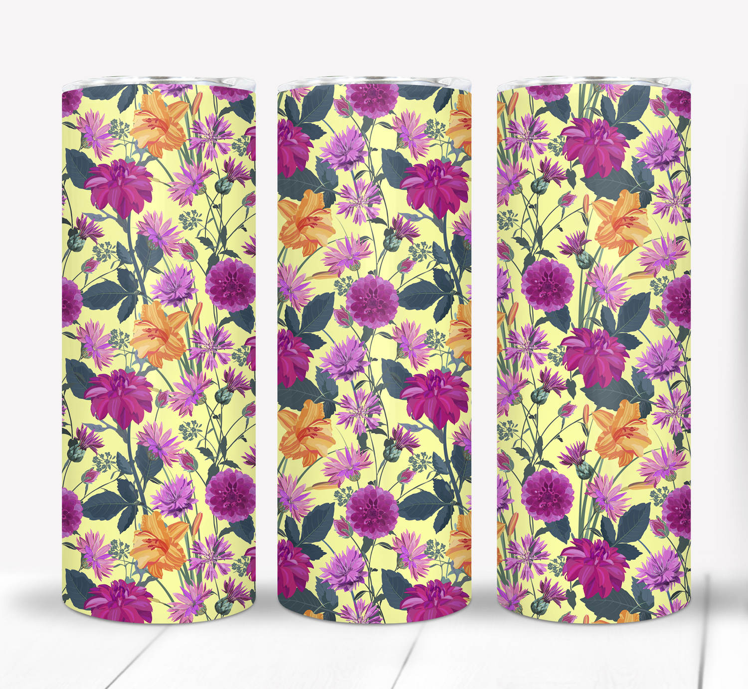 Colorful Flowers Floral 20 ounce Skinny Tumbler