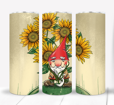 Gnome and Sunflowers 20 ounce Skinny Tumbler