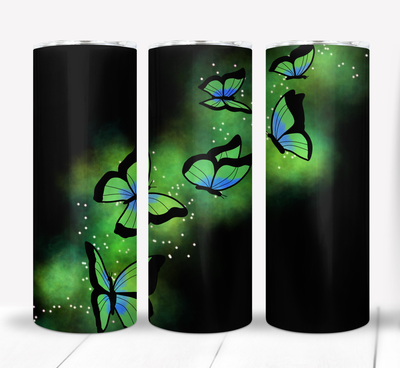 Green and Blue Butterflies 20 ounce Skinny Tumbler