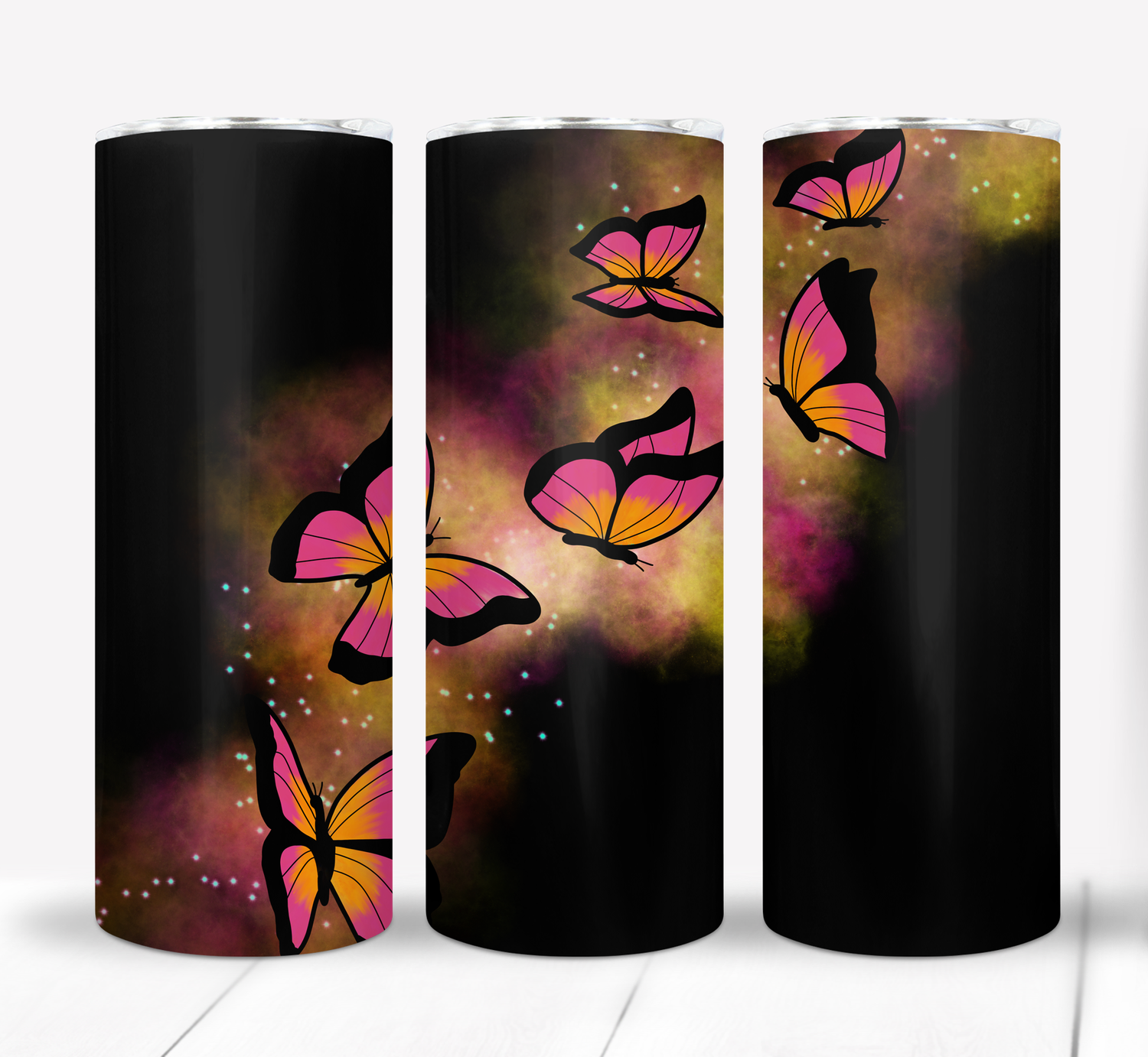 Pink and Orange Butterflies 20 ounce Skinny Tumbler