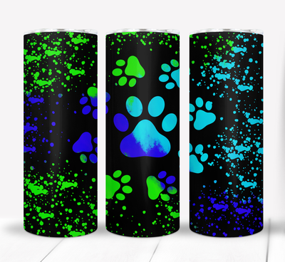 Blue and Green Paw Prints 20 ounce Skinny Tumbler