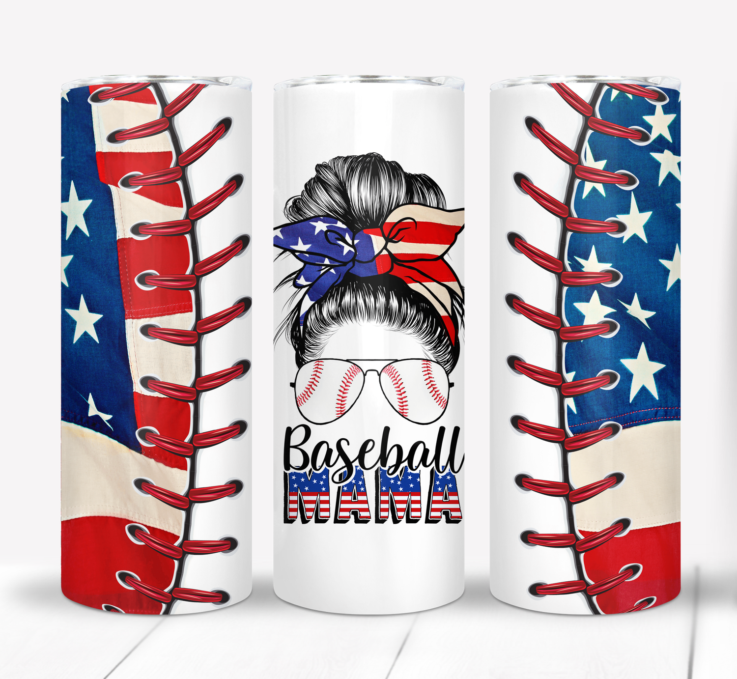 Baseball Mama Red White and Blue Patriotic 20 ounce Skinny Tumbler
