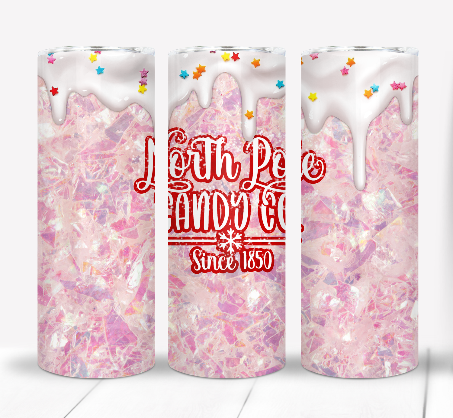 North Pole Candy Pink Christmas 20 ounce Skinny Tumbler