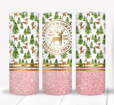 Rudolph Reindeer Treats Christmas 20 ounce Skinny Tumbler
