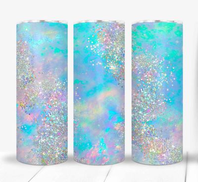 Blue and Pink Printed Glitter Look Design 20 ounce Skinny Tumbler