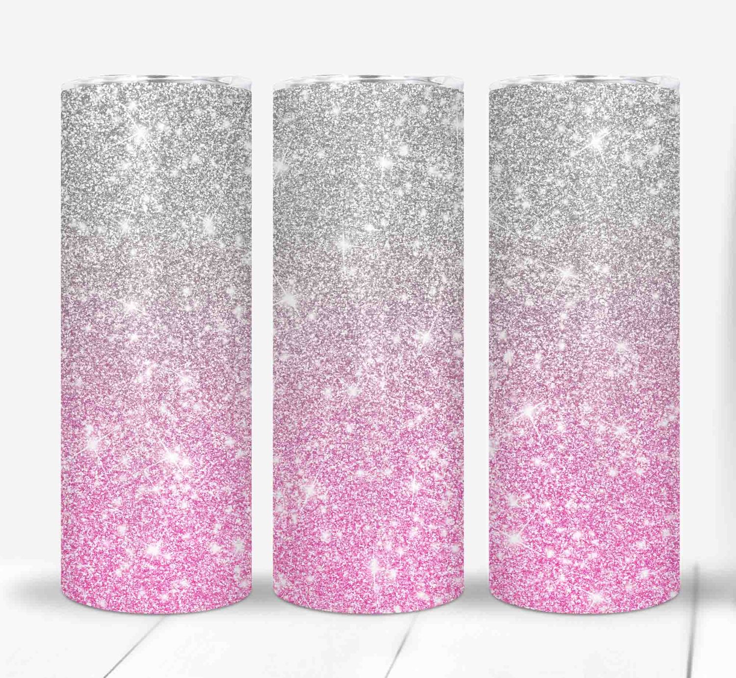 Pink and Silver Printed Glitter Look Design 20 ounce Skinny Tumbler