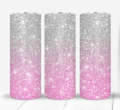 Pink and Silver Printed Glitter Look Design 20 ounce Skinny Tumbler