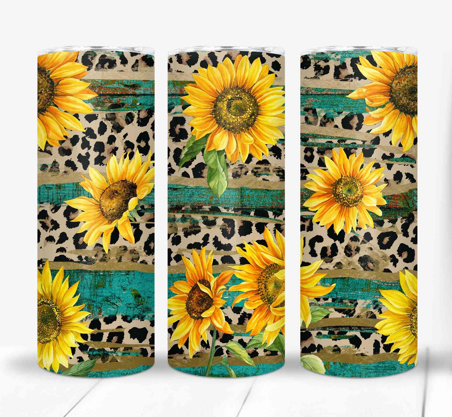 Leopard Print and Sunflowers Floral 20 ounce Skinny Tumbler