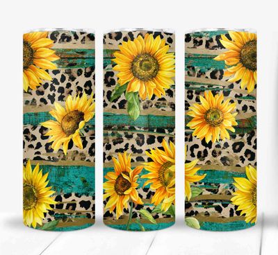 Leopard Print and Sunflowers Floral 20 ounce Skinny Tumbler