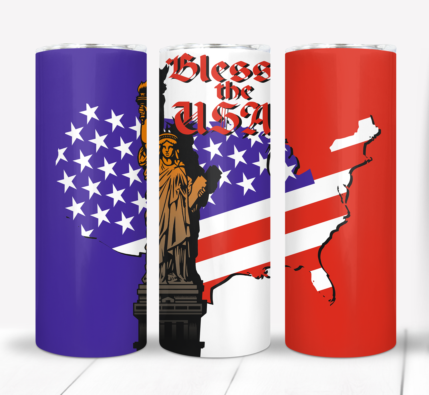 Bless the USA Patriotic Red White and Blue 20 ounce Skinny Tumbler