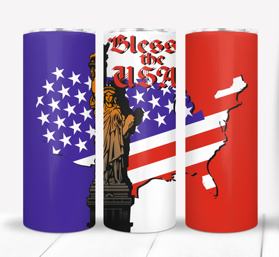 Bless the USA Patriotic Red White and Blue 20 ounce Skinny Tumbler