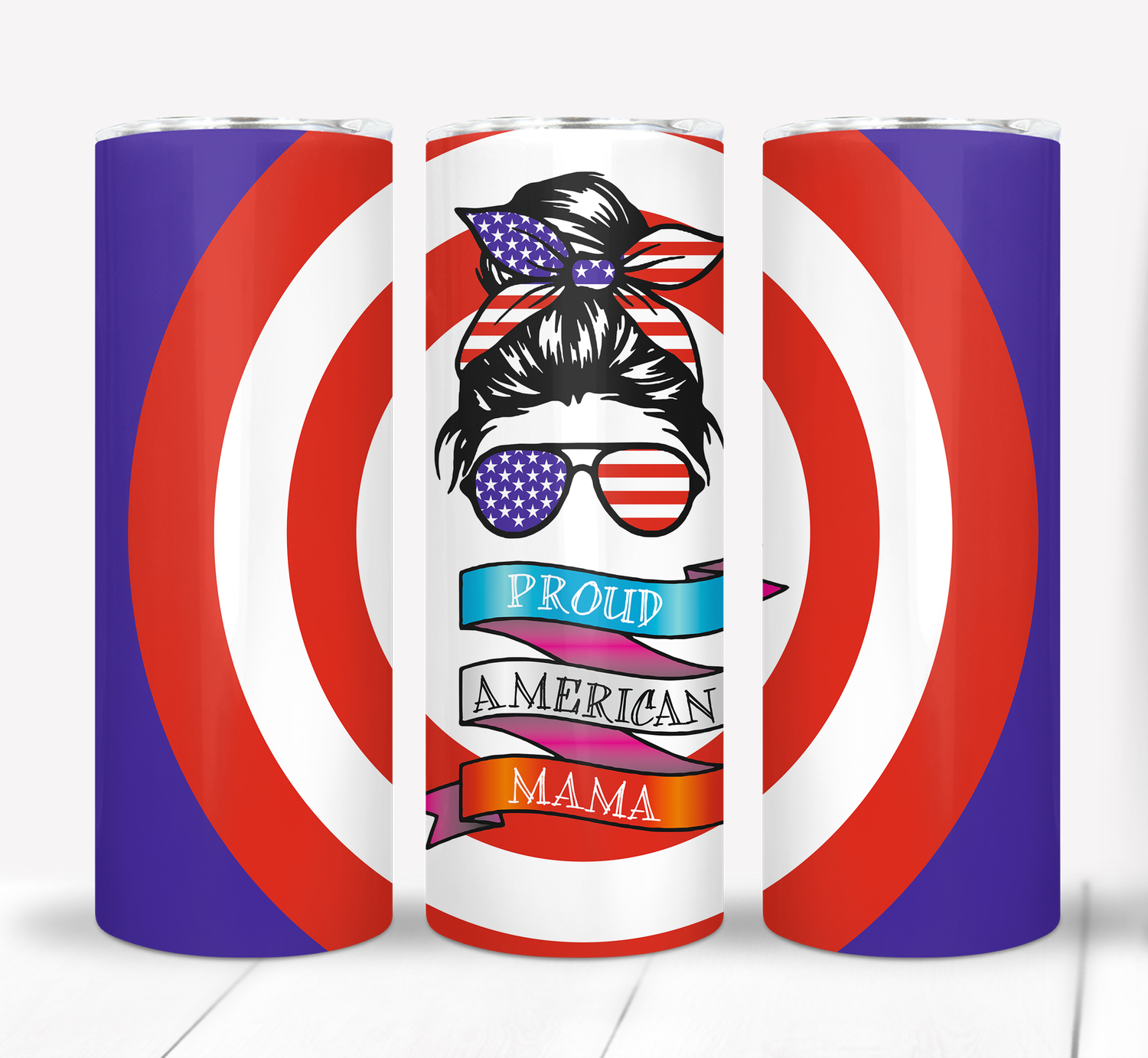 Proud American Mama 4th of July Independence Day Patriotic 20 ounce Skinny Tumbler