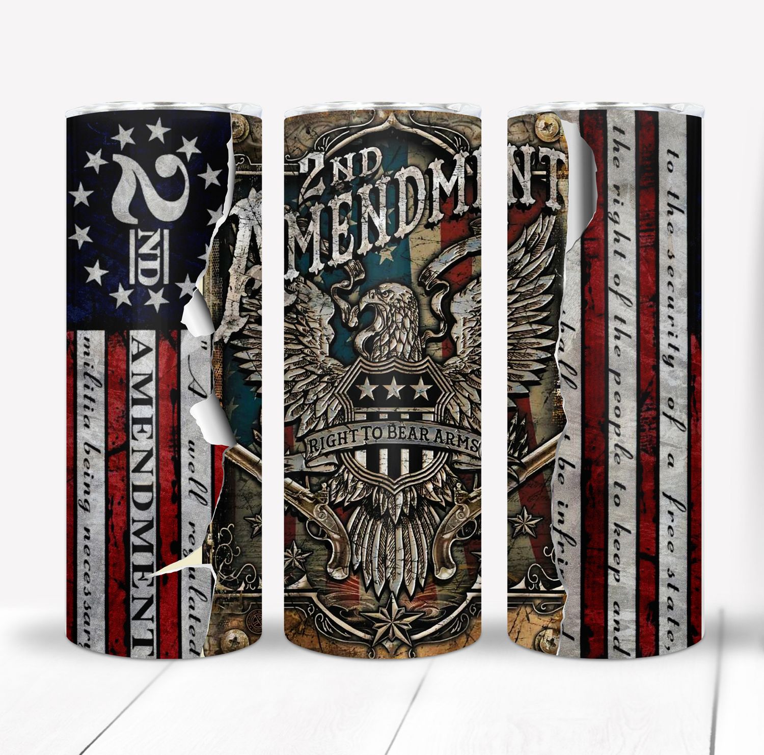 2nd Amendment Patriotic American Flag Gun Rights 20 ounce Skinny Tumbler