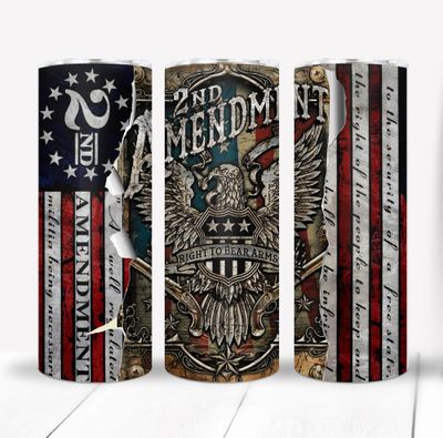 2nd Amendment Patriotic American Flag Gun Rights 20 ounce Skinny Tumbler