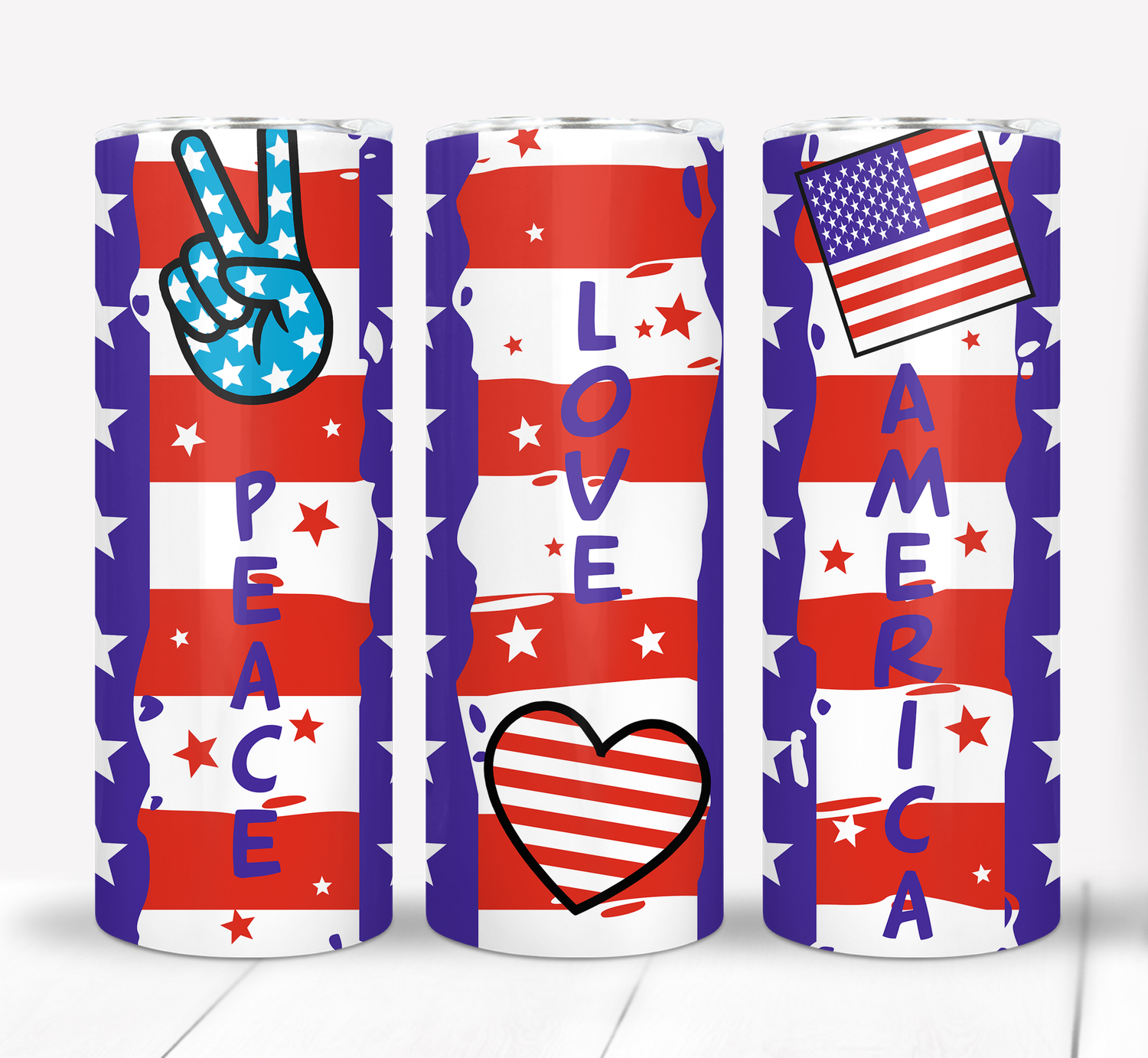 Peace Love America 4th of July Independence Day Patriotic 20 ounce Skinny Tumbler