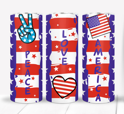Peace Love America 4th of July Independence Day Patriotic 20 ounce Skinny Tumbler