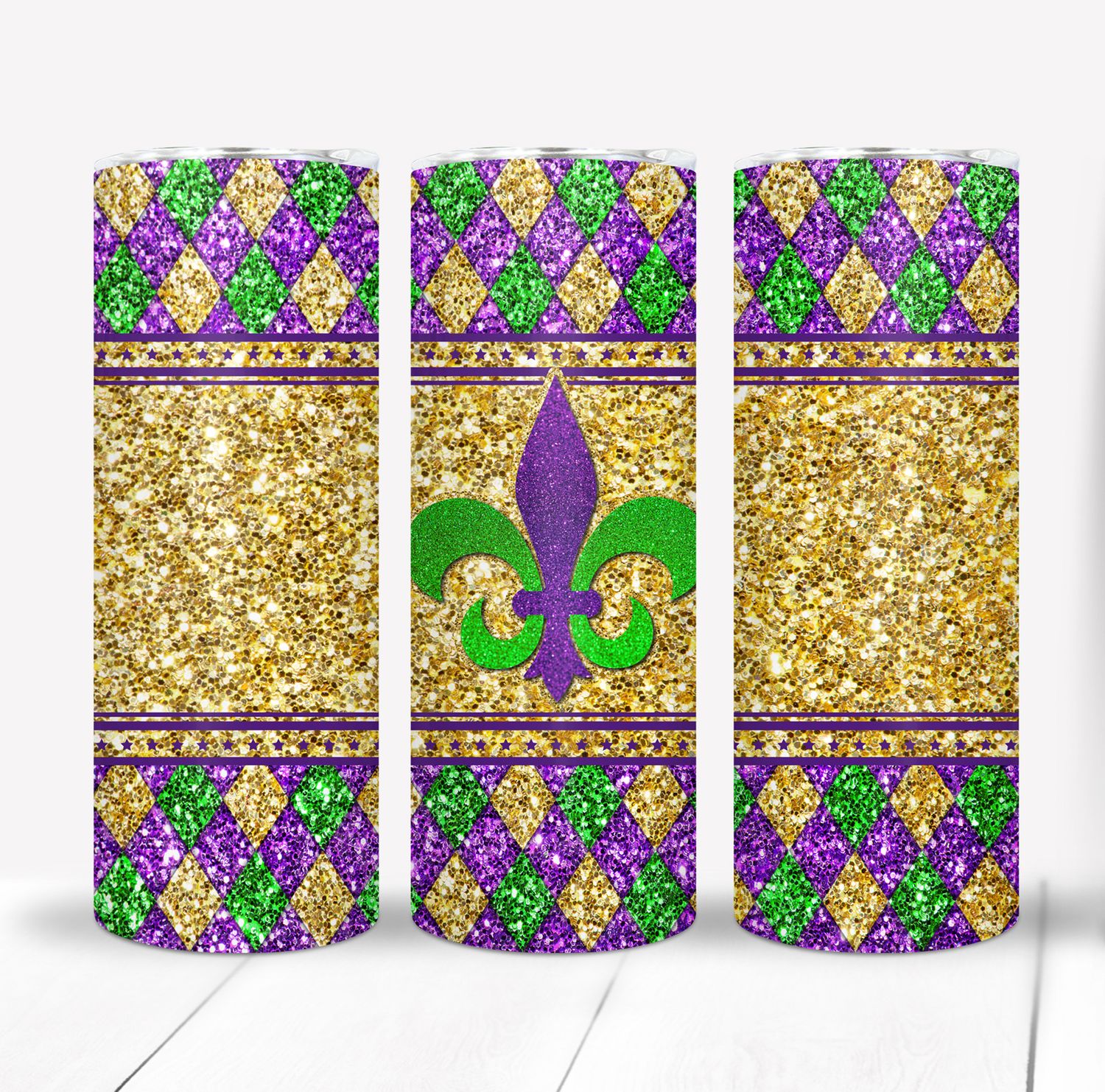 Fleur De Lis Mardi Gras 20 ounce Skinny Tumbler