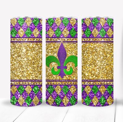 Fleur De Lis Mardi Gras 20 ounce Skinny Tumbler