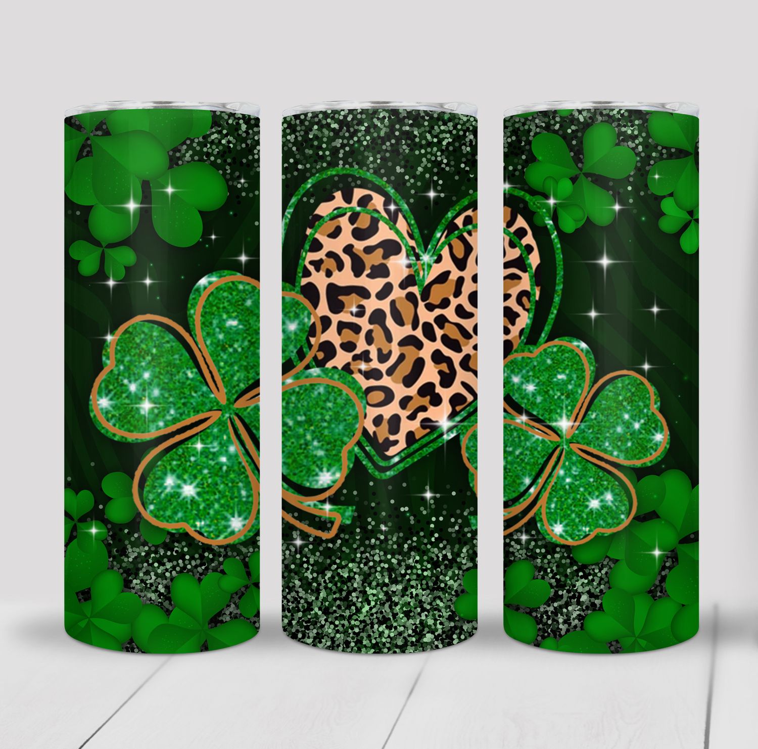 Shamrock Leopard Print St Patrick&#39;s Day 20 ounce Skinny Tumbler