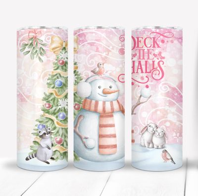 Deck the Halls Snowman Christmas 20 ounce Skinny Tumbler